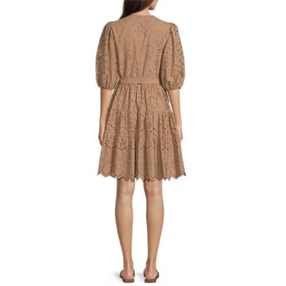 New! Gibson & Latimer Black Eyelet Button Down Belted Mini Dress 36039 - Picture 5 of 14